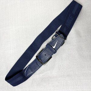 Nike Navy Blue Comfort Elastic Stretch Belt w/ Leather Trim & Metal Golf Buckle